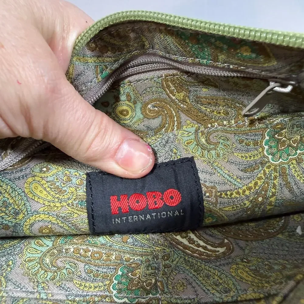 HOBO International Green Leather Wristlet Clutch Slim Zip Pouch
